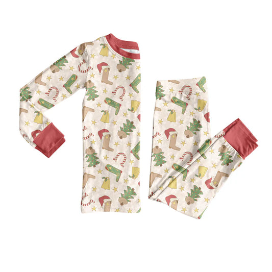 Preorder (moq 8)Baby Boys Boots Trees Top Pants Christmas Pajamas Sets 9.24