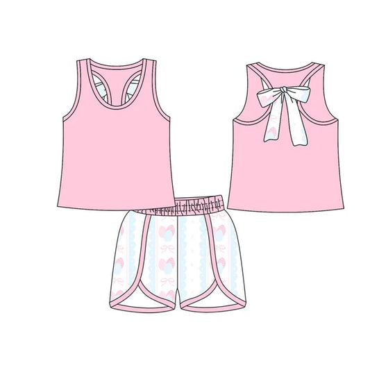 Preorder(moq 5) Baby Girls Pink Sleeveless Back Bow Top Eggs Bows Shorts Easter Clothes Sets 10.18