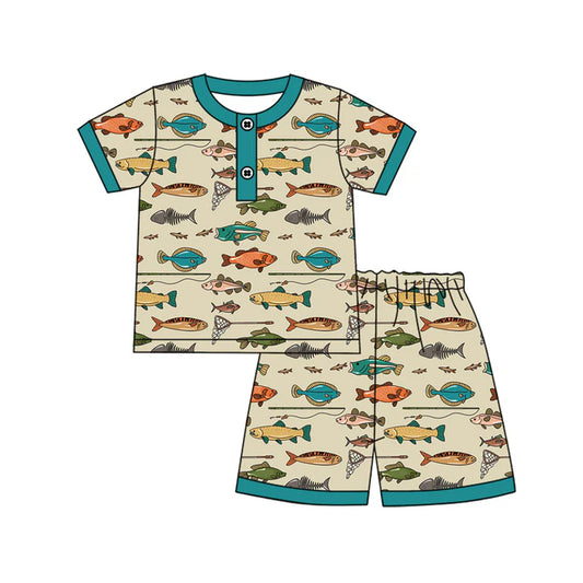 Preorder moq 5 Baby Boys Short Sleeves Fishing Button Top Shorts Pajamas Set 4.14