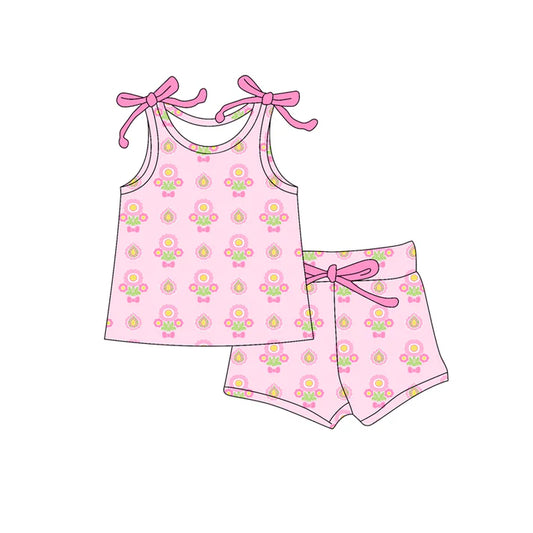 Preorder moq 5 Baby Girls Bows Sleeveless Flowers Plaid Top Short Set 4.16