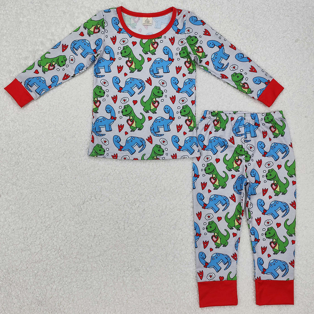 Baby Boys Pajamas Valentines Dinosaurs Heart Shirt Pants Pajamas Sets BLP0431