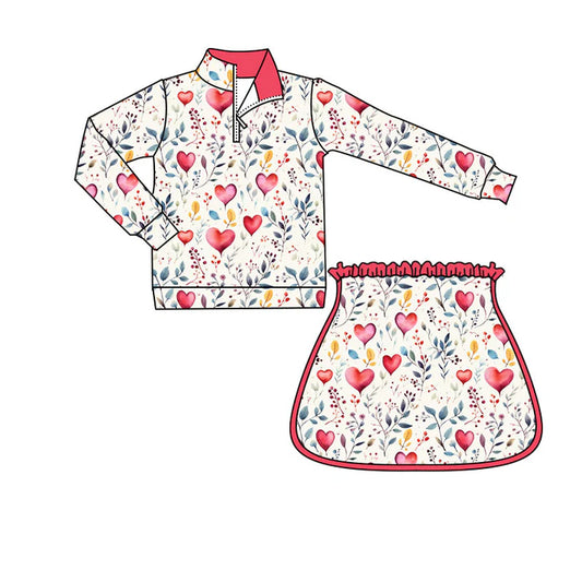 Preorder(moq 5) Baby Girls Long Sleeve Heart Balloons Floral Zipper Pullover Skorts Clothes Sets 11.4