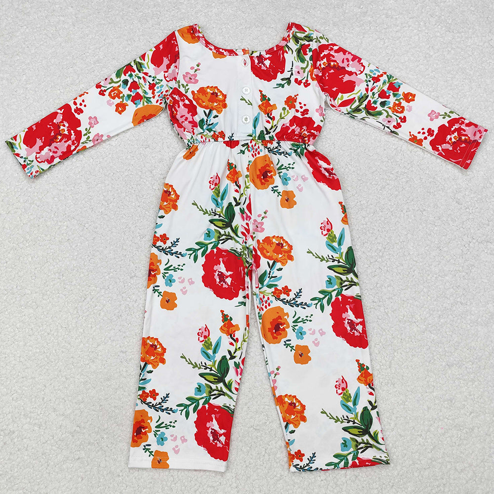 Baby Girls Jumpsuits Orange Red Flowers Long Sleeve Fall Jumpsuits LR1837