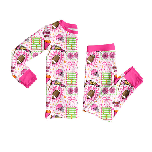 Preorder (moq 5)Baby Girls Long Sleeves Cheer Footballs Plaid Top Pants Pajamas Set 7.28