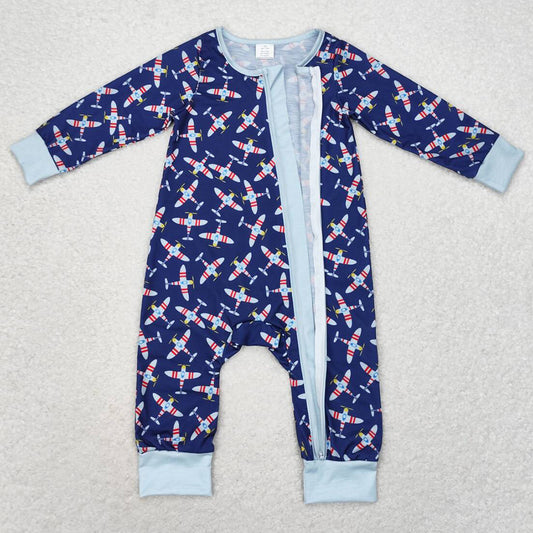 Baby Infant Boys Rompers Planes Blue Long Sleeve Bamboo Zippy Rompers LR1024