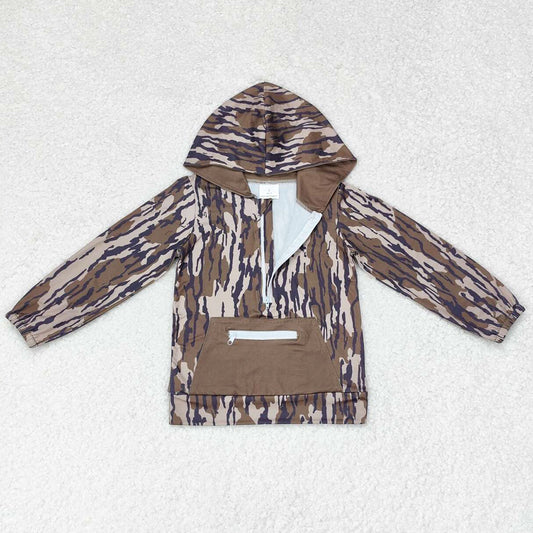 Baby Boys Hoodies Tops Dark Green Camo Hooded Zip Pocket Fall Pullovers Tops BT0753