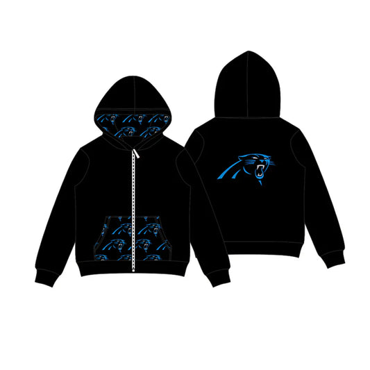 Preorder (moq 5)Baby Boys Black Leopard Team Pocket Zipper Hoodies Tops 8.2