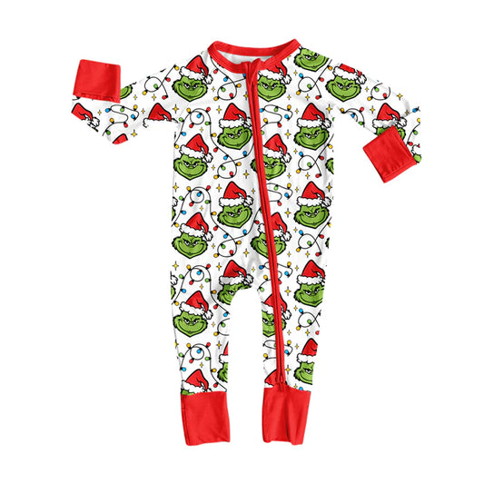 Preorder(moq 5)Baby Infant Boys Grin Frog Christmas Zipper Footie Rompers 8.14