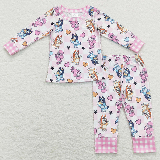 Baby Girls Pajamas Valentines Dogs Tee Shirts Top Pants Pajamas Set GLP1099