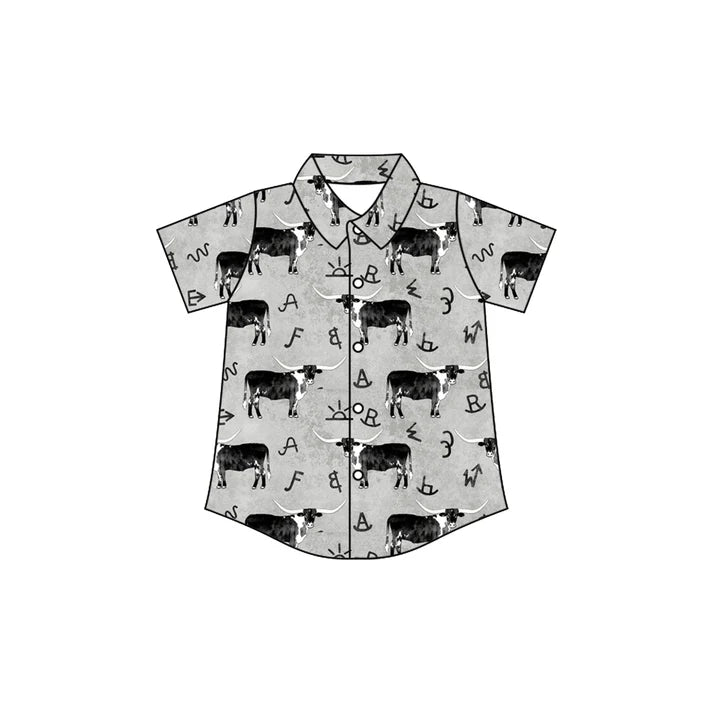 Preorder(moq 5) Baby Boys Grey Cows Western Button Shirts Top 10.9