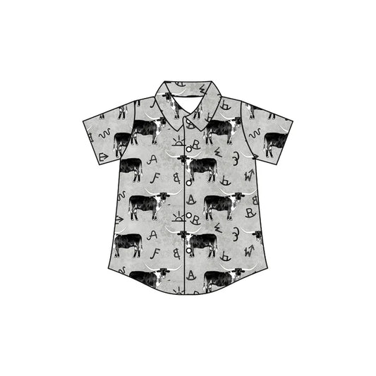 Preorder(moq 5) Baby Boys Grey Cows Western Button Shirts Top 10.9