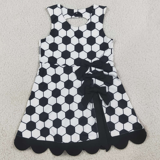Baby Girls Dress Footballs Checked Team Yoga Active Scallop Short Knee Length Dress GSD4102