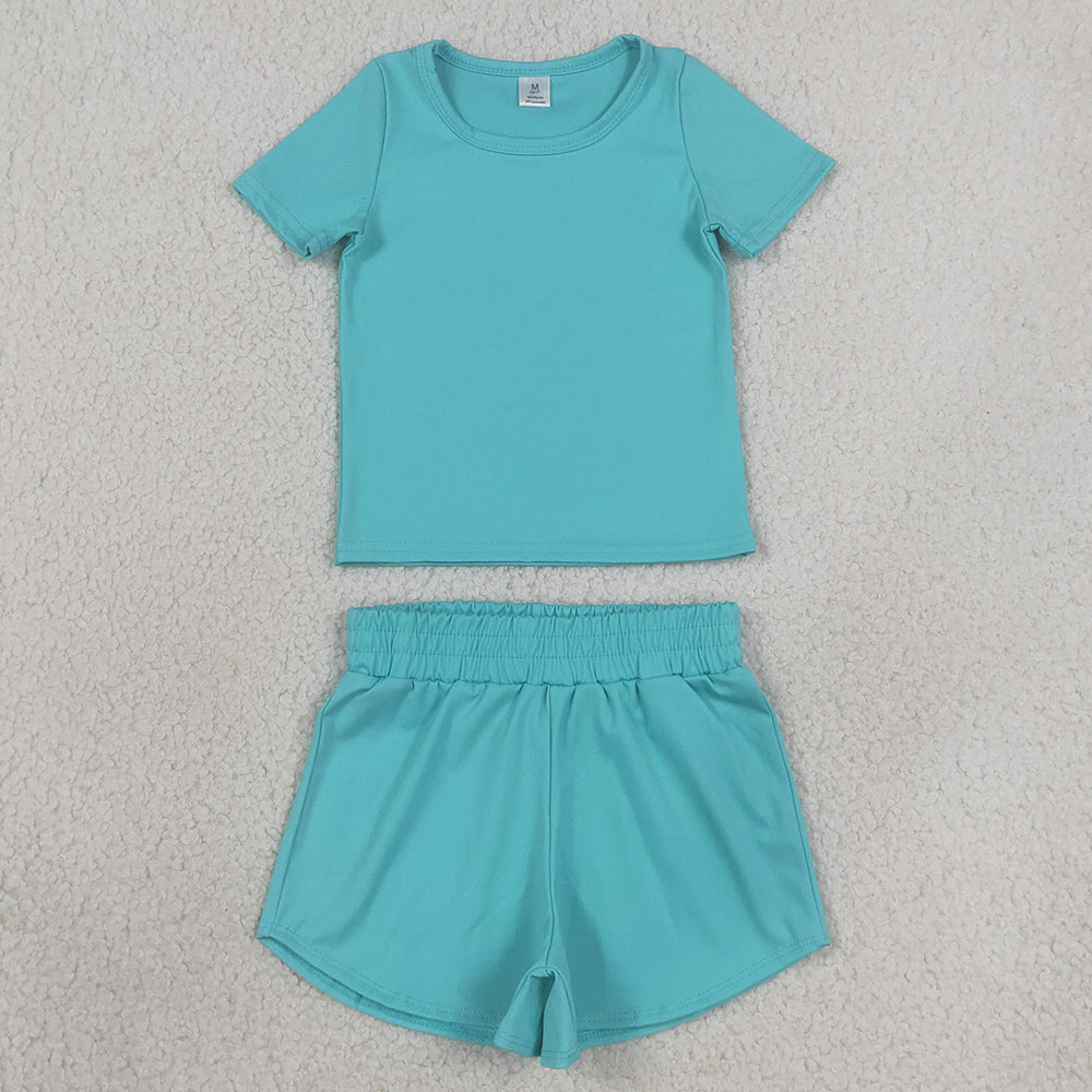 Baby Girls Clothes Blue Short Sleeve Top Sports Shorts Yoga Active Clothes Sets GSSO3768
