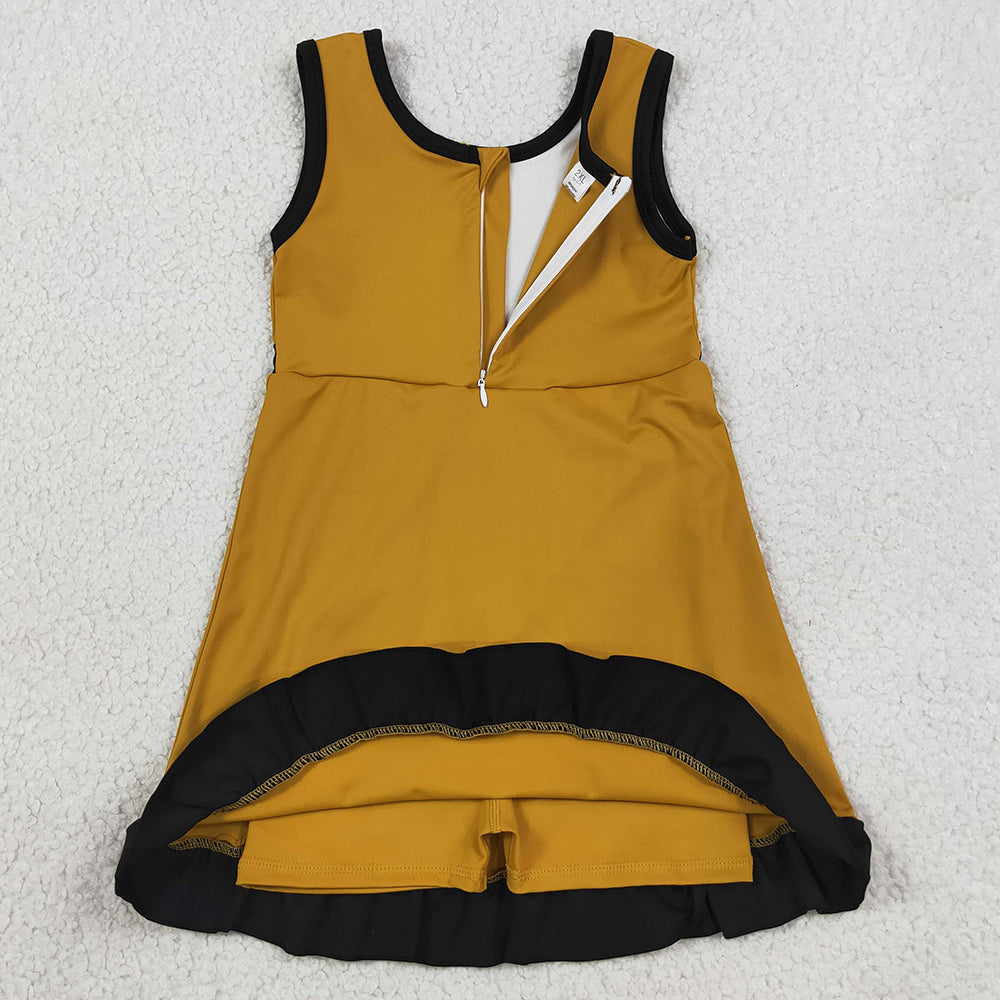Baby Girls Dress Gold Black Sleeveless Yoga Active Short Knee Length Dress GSD4134