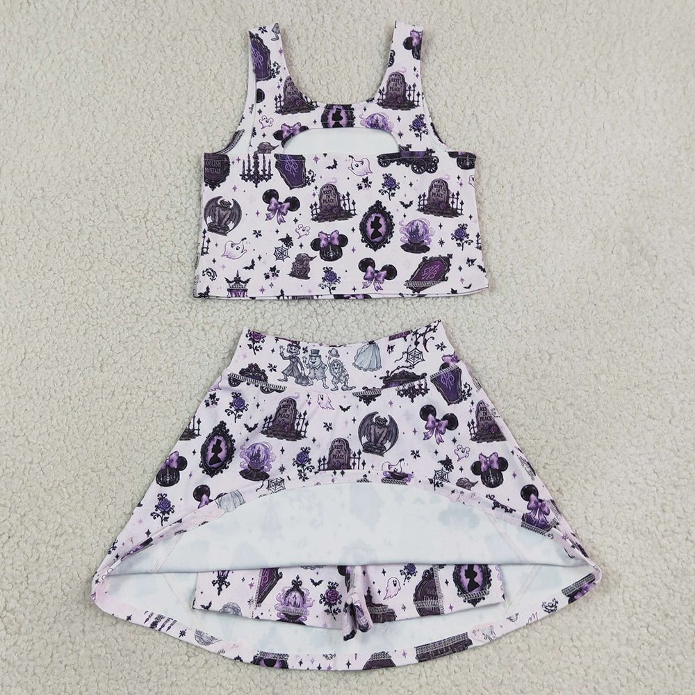 Baby Girls Clothes Cartoon Mouse Ghosts Vest Skirt Short Yoga Active Clothes Set GSD4289