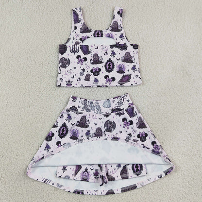 Baby Girls Clothes Cartoon Mouse Ghosts Vest Skirt Short Yoga Active Clothes Set GSD4289