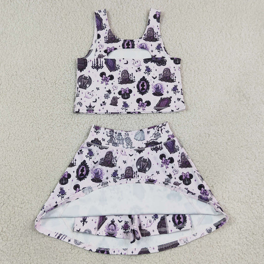 Baby Girls Clothes Cartoon Mouse Ghosts Vest Skirt Short Yoga Active Clothes Set GSD4289