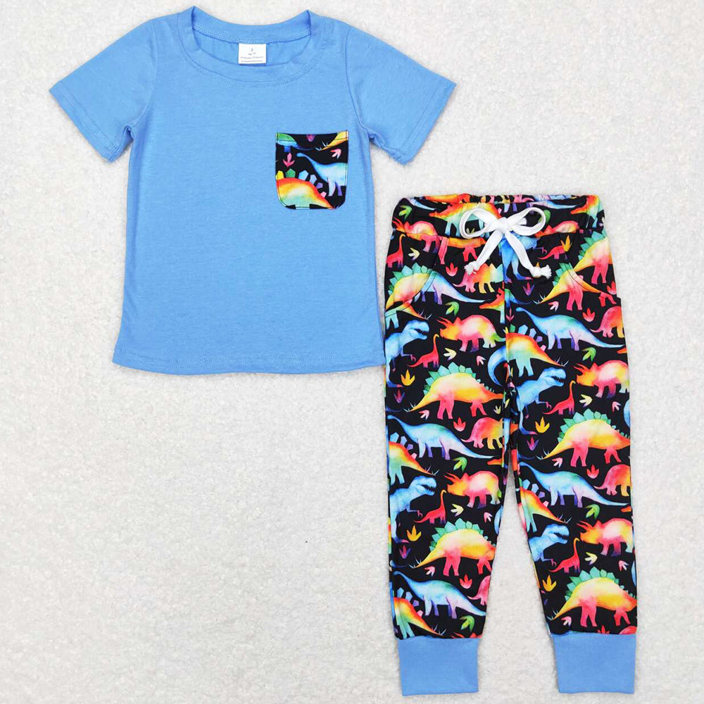 Baby Boys Clothes Colorful Dinosaur Pocket Tee Pants Sets BSPO0206