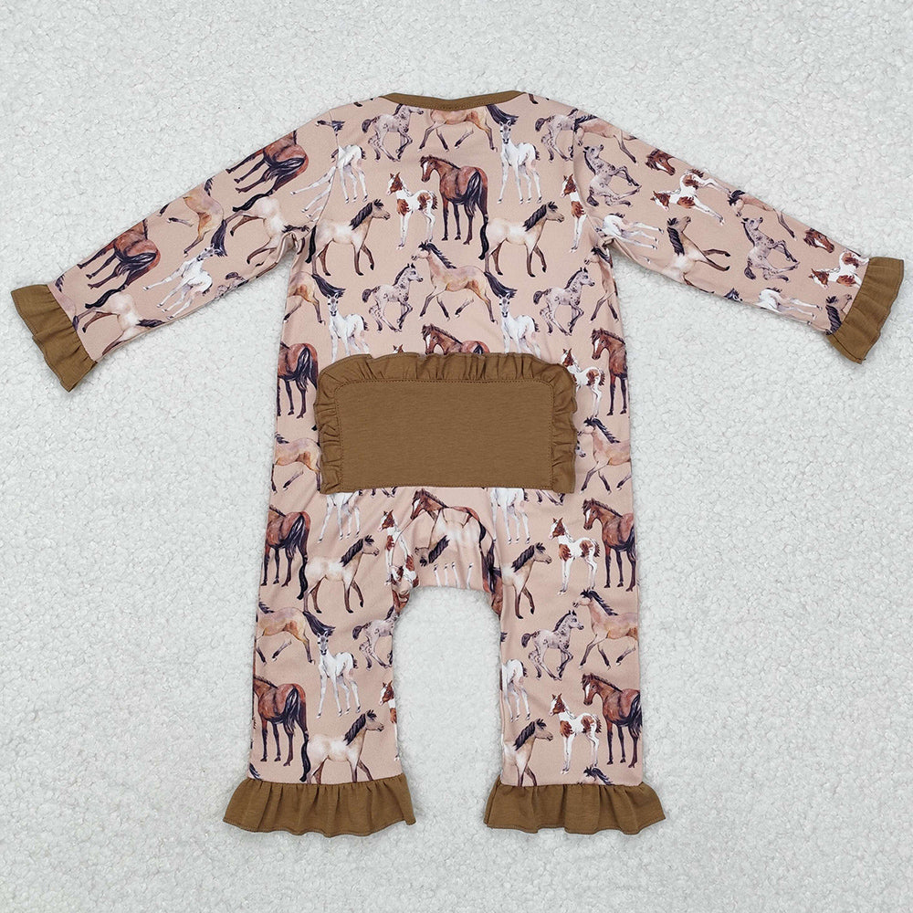 Baby Infant Girls Rompers Horse Rodeo Western Zip Rompers LR1771