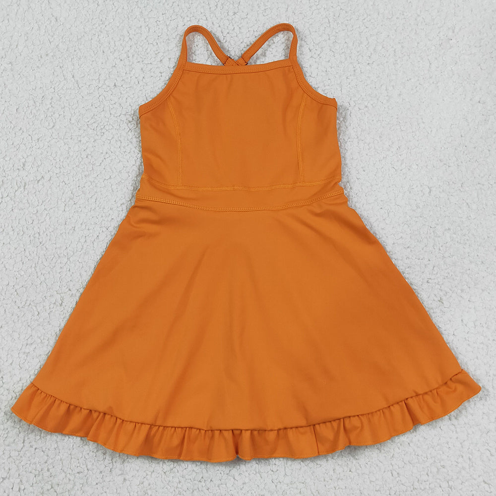 Baby Girls Dress Orange Strap Yoga Active Knee Length Dresses S0780