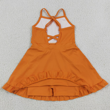 Baby Girls Dress Orange Strap Yoga Active Knee Length Dresses S0780