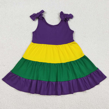 Baby Girls Dress Bows Strap Mardigras Patchwork Ruffle Knee Length Dresses GSD2888 12.23