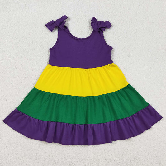 Baby Girls Dress Bows Strap Mardigras Patchwork Ruffle Knee Length Dresses GSD2888 12.23