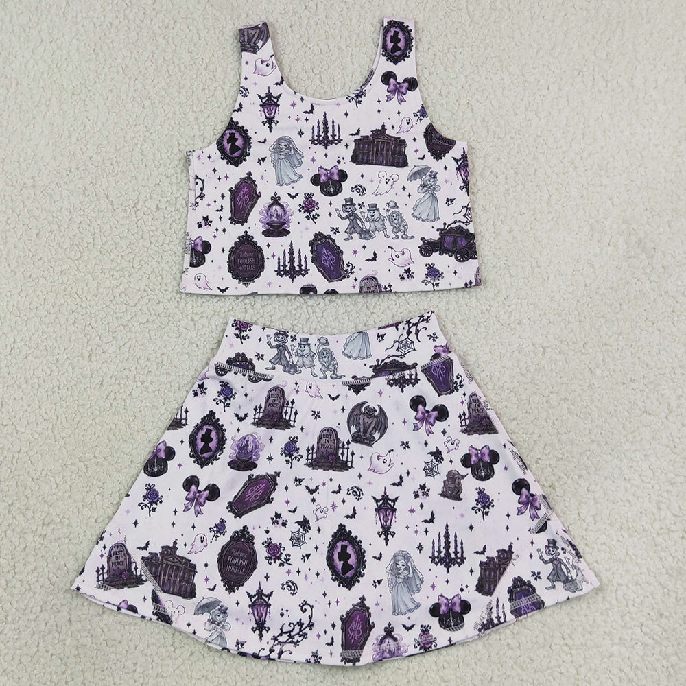 Baby Girls Clothes Cartoon Mouse Ghosts Vest Skirt Short Yoga Active Clothes Set GSD4289