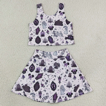 Baby Girls Clothes Cartoon Mouse Ghosts Vest Skirt Short Yoga Active Clothes Set GSD4289