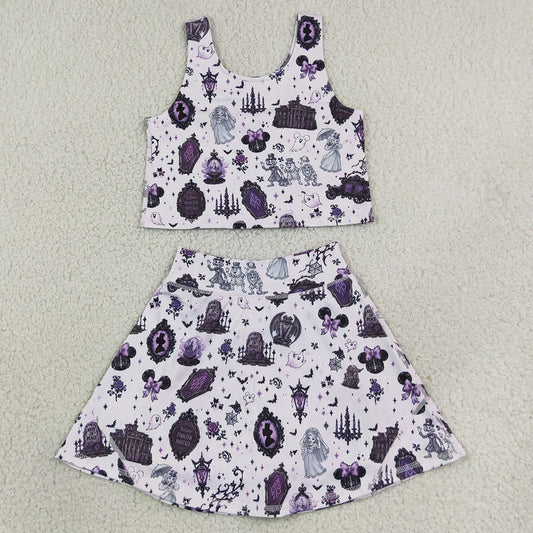 Baby Girls Clothes Cartoon Mouse Ghosts Vest Skirt Short Yoga Active Clothes Set GSD4289