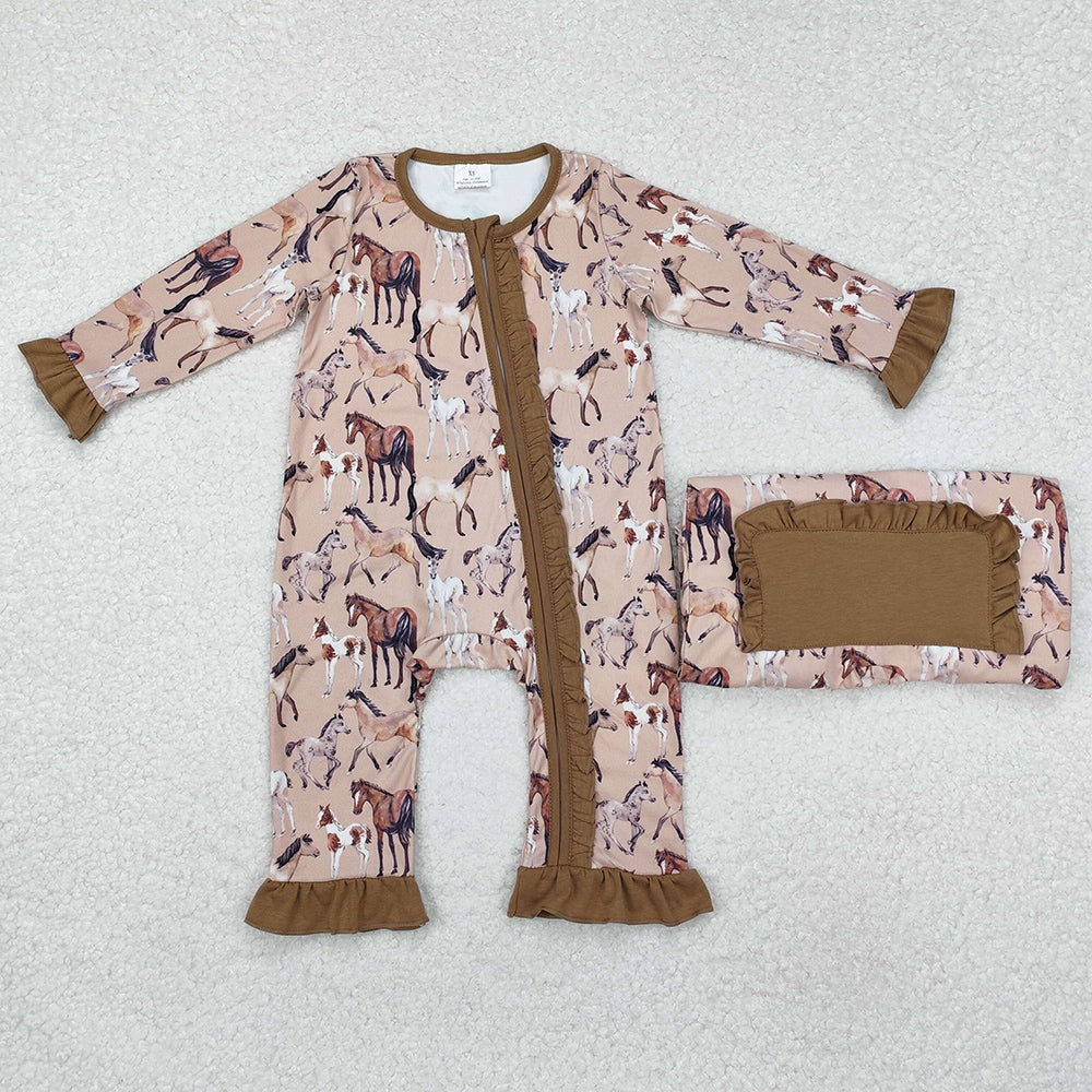 Baby Infant Girls Rompers Horse Rodeo Western Zip Rompers LR1771