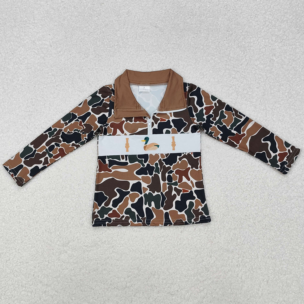 Baby Boys Clothes Tops Brown Camo Duck Call Zip Pullovers Tops Preorder BT0903