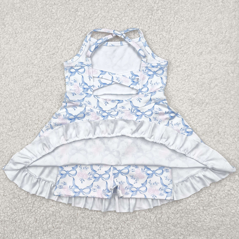 Baby Girls Dress Strap Blue Bows Floral Yoga Ruffle Athletic Dresses GSD2290 4.21