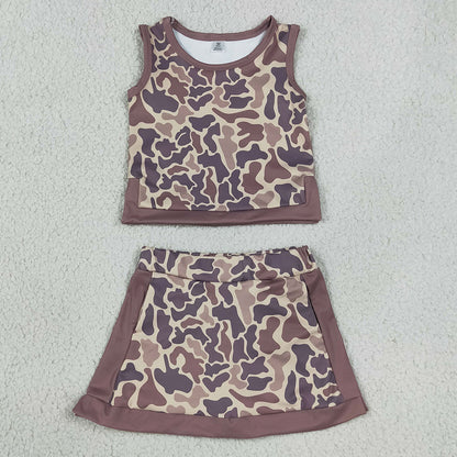 Baby Girls Clothes Southern Brown Camo Vest Skirt Short Yoga Active Clothes Set GSD4231