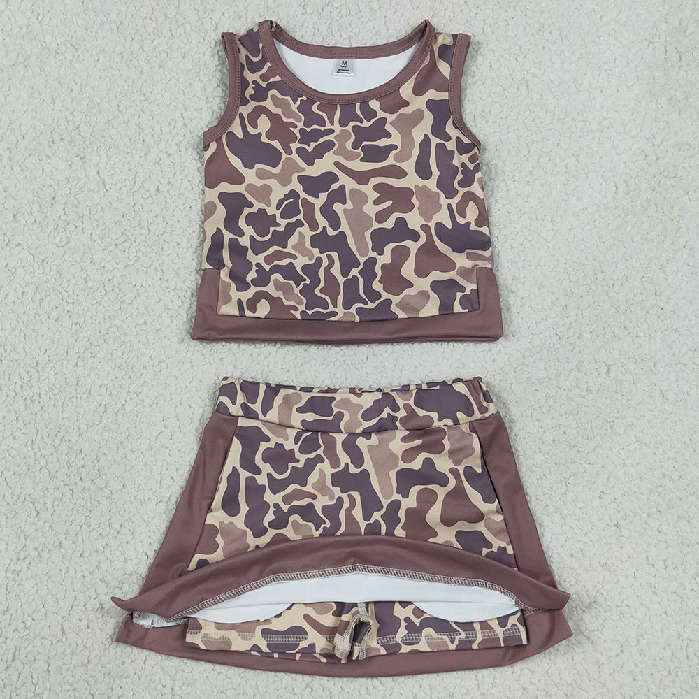 Baby Girls Clothes Southern Brown Camo Vest Skirt Short Yoga Active Clothes Set GSD4231