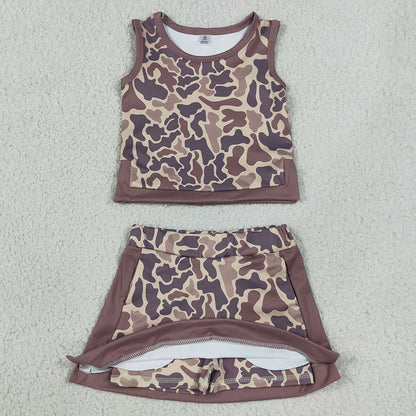 Baby Girls Clothes Southern Brown Camo Vest Skirt Short Yoga Active Clothes Set GSD4231
