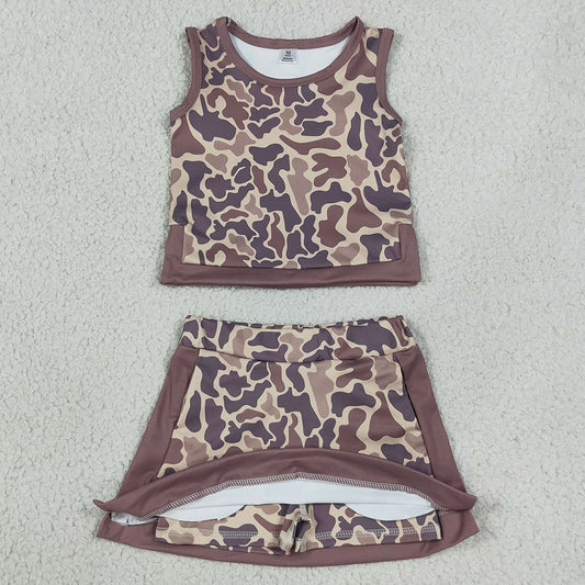 Baby Girls Clothes Southern Brown Camo Vest Skirt Short Yoga Active Clothes Set GSD4231