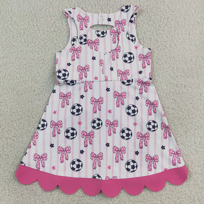 Baby Girls Dress Footballs Bows Team Yoga Active Short Scallop Knee Length Dress GSD4100