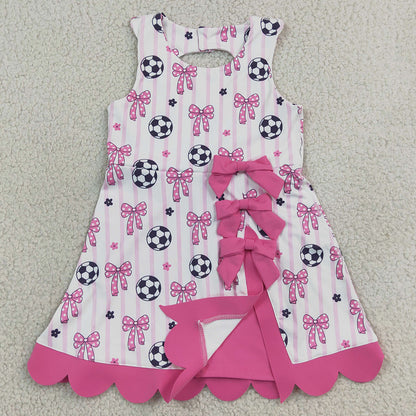 Baby Girls Dress Footballs Bows Team Yoga Active Short Scallop Knee Length Dress GSD4100