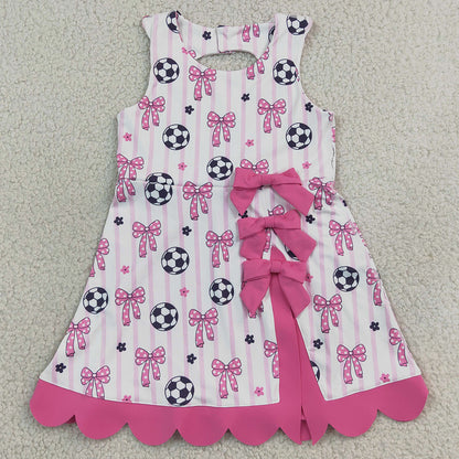 Baby Girls Dress Footballs Bows Team Yoga Active Short Scallop Knee Length Dress GSD4100