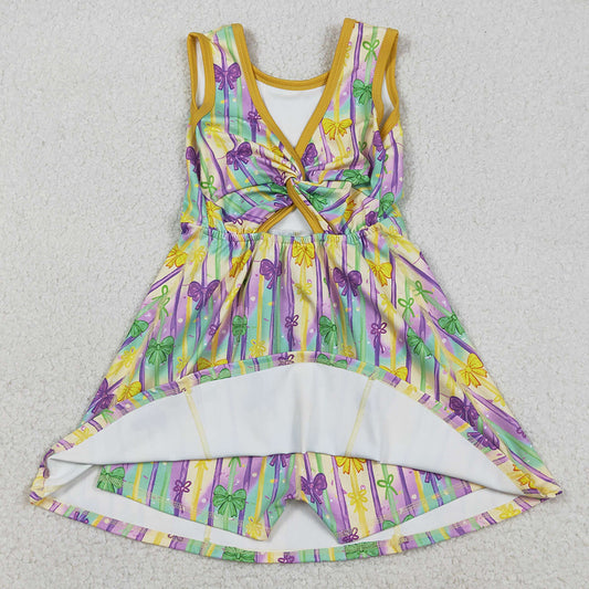 Baby Girls Dress Mardigras Bows Stripe Yoga Active Shorts Knee Length Dresses GSD2948 12.23