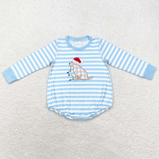 Baby Infant Girls Rompers Christmas Stripes Dog Long Sleeve Sibling Rompers LR1306