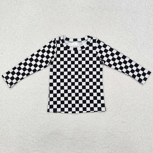 Baby Girls Clothes Tops Black Checkered Long Sleeve Tee Shirts Tops GT0864