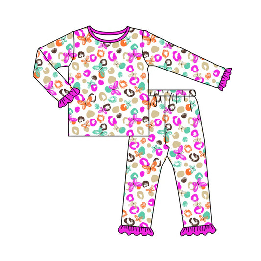 Preorder(moq 5) Baby Girls Purple Leopard Butterfly Top Pants Lounge Wear Pajamas Sets 8.7