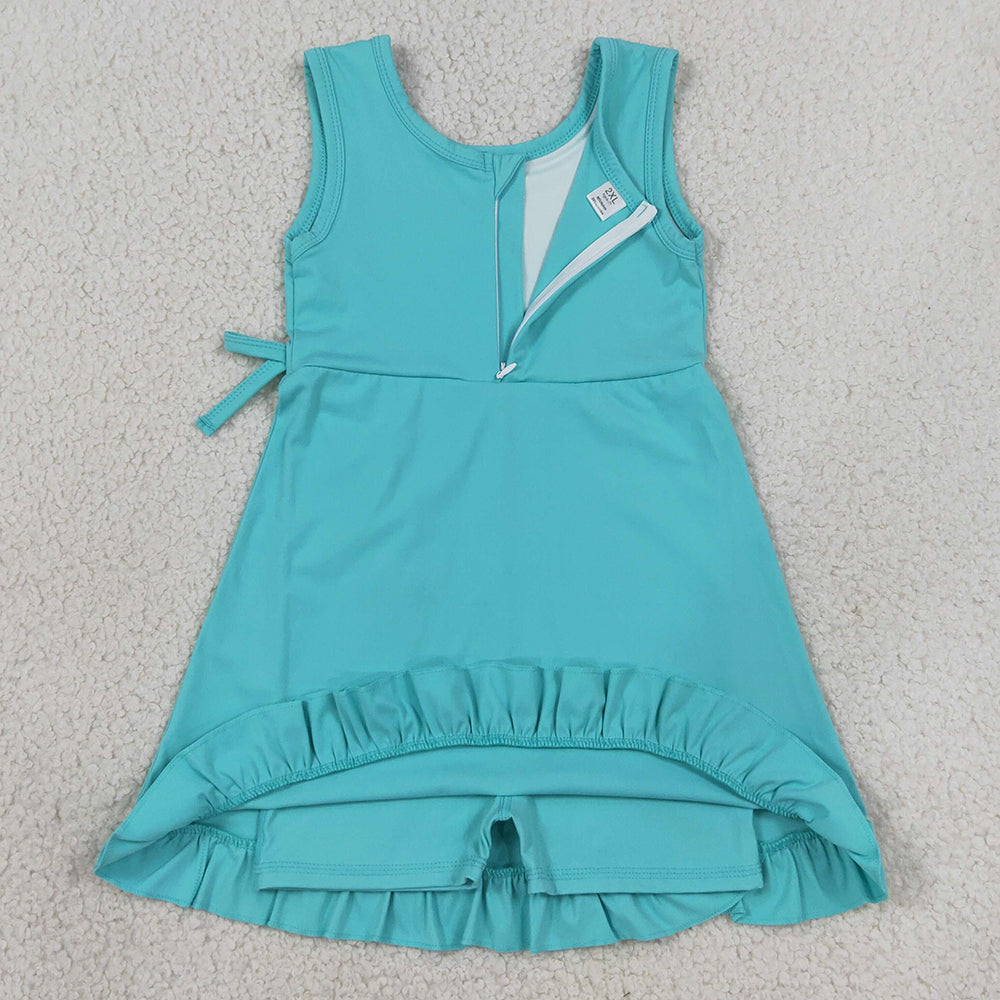 Baby Girls Dress Blue Sleeveless Yoga Active Shorts Ruffle Knee Length Dresses GSD3768