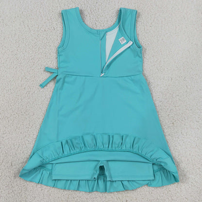 Baby Girls Dress Blue Sleeveless Yoga Active Shorts Ruffle Knee Length Dresses GSD3768