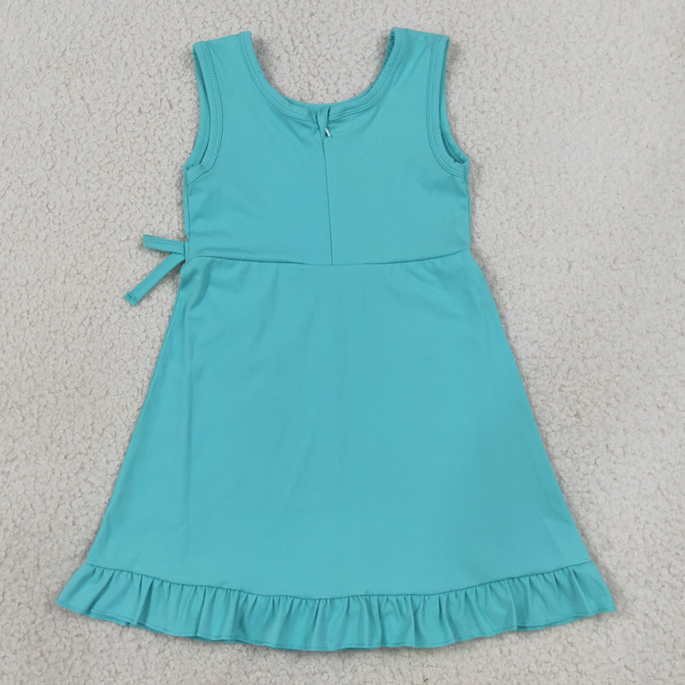 Baby Girls Dress Blue Sleeveless Yoga Active Shorts Ruffle Knee Length Dresses GSD3768