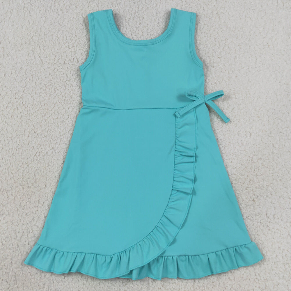 Baby Girls Dress Blue Sleeveless Yoga Active Shorts Ruffle Knee Length Dresses GSD3768