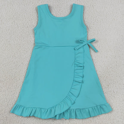 Baby Girls Dress Blue Sleeveless Yoga Active Shorts Ruffle Knee Length Dresses GSD3768