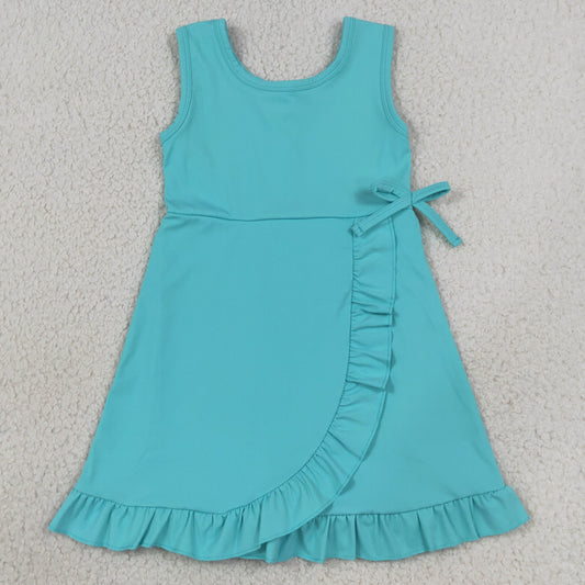 Baby Girls Dress Blue Sleeveless Yoga Active Shorts Ruffle Knee Length Dresses GSD3768
